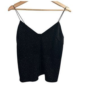 NWOT The Nude Label Black/Gold Velvet Polka‎ Dot Strappy Cami Top Small